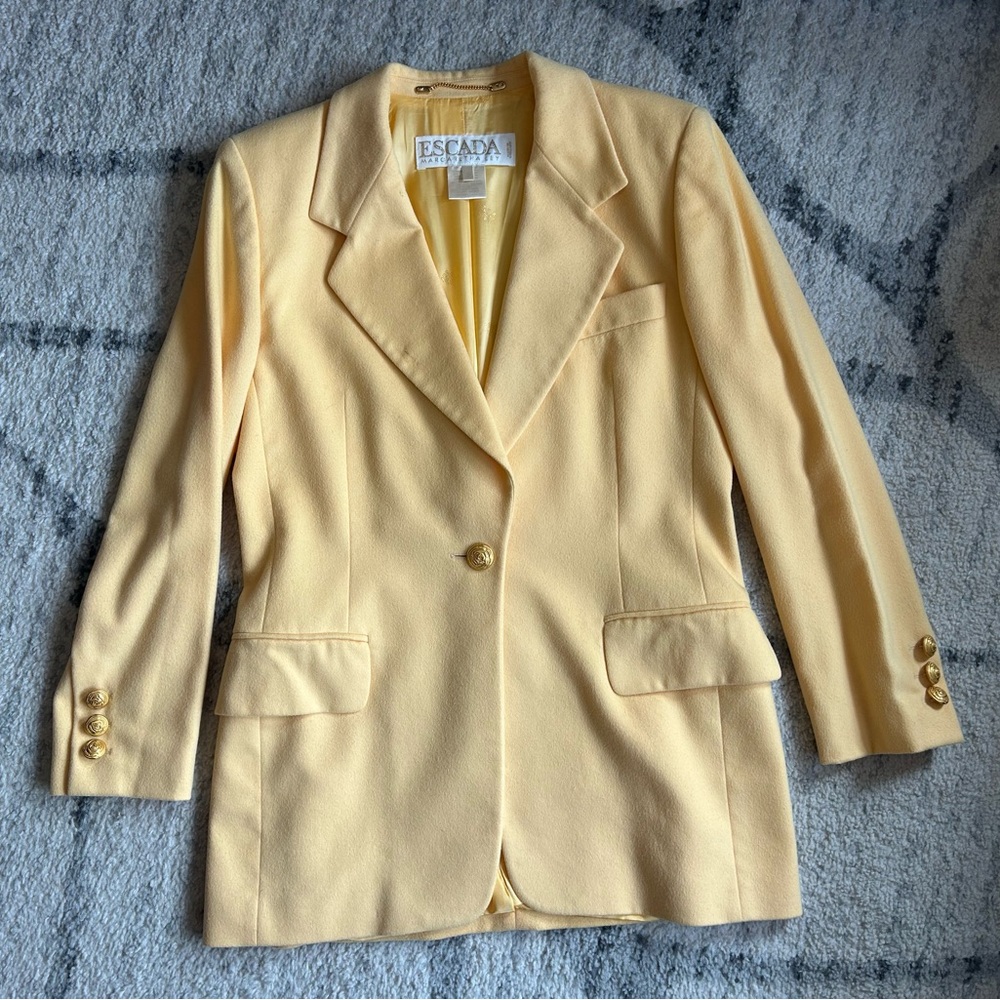 Escada Margaretha Ley Butter Yellow Blazer Gold Buttons Vintage Size 38